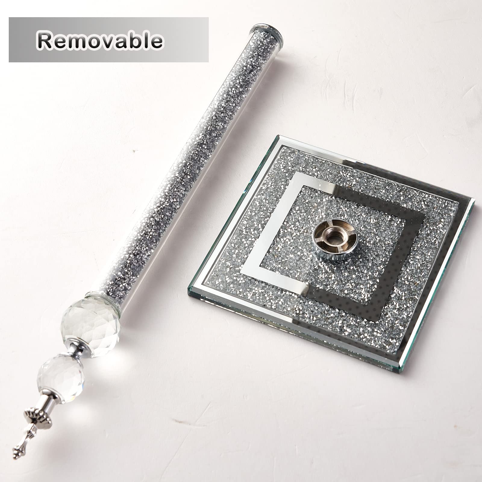 Handmade Silver Paper Towel Roll Holder,Crystal Crushed Diamonds Paper Towel Roll Decorative With Base Freestanding Holder For K